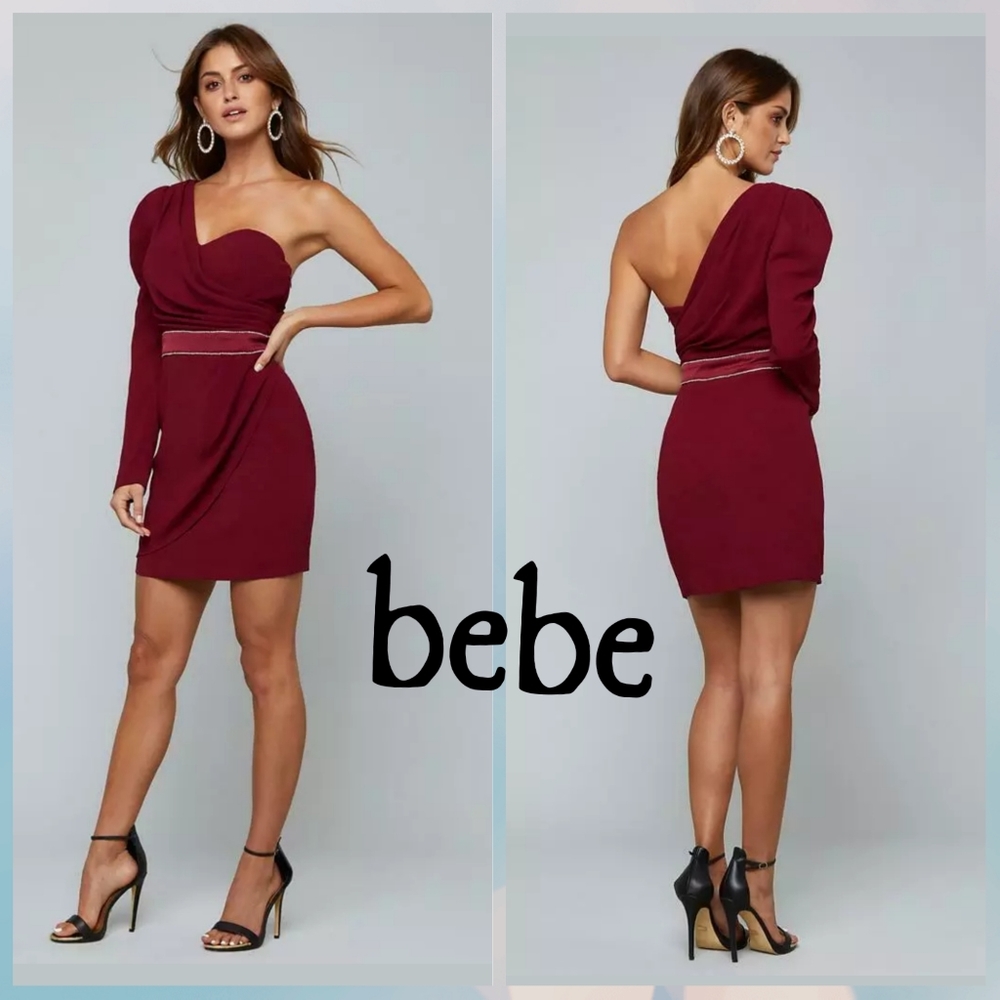 New bebe Cabernet Col  Crepe one shoulder dress